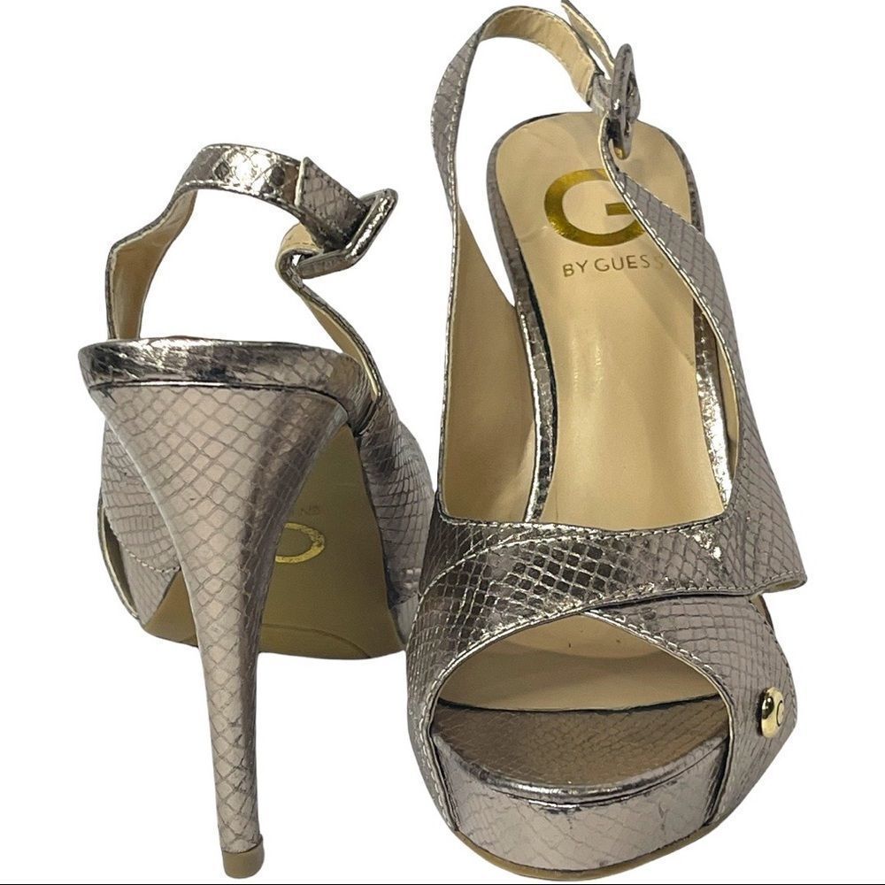 Guess Metallic Gold Faux Snakeskin Platform Stiletto Heels  Size 6 - Picture 2 of 10